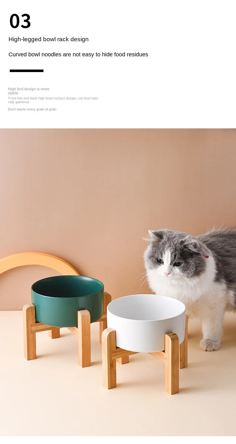 1800ml Big Dogs Bowl Double Ceramic Elevated Pet Food Water Feeders Small Medium Large Dog Feeding Supplies with Wooden Stand