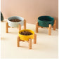 1800ml Big Dogs Bowl Double Ceramic Elevated Pet Food Water Feeders Small Medium Large Dog Feeding Supplies with Wooden Stand