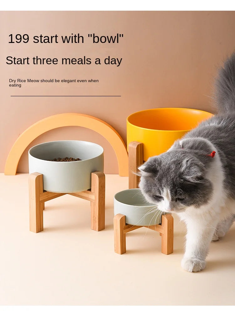 1800ml Big Dogs Bowl Double Ceramic Elevated Pet Food Water Feeders Small Medium Large Dog Feeding Supplies with Wooden Stand