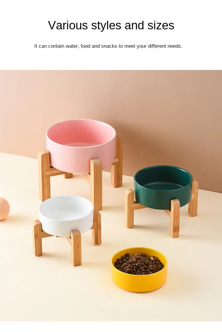 1800ml Big Dogs Bowl Double Ceramic Elevated Pet Food Water Feeders Small Medium Large Dog Feeding Supplies with Wooden Stand