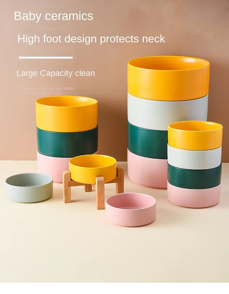 1800ml Big Dogs Bowl Double Ceramic Elevated Pet Food Water Feeders Small Medium Large Dog Feeding Supplies with Wooden Stand