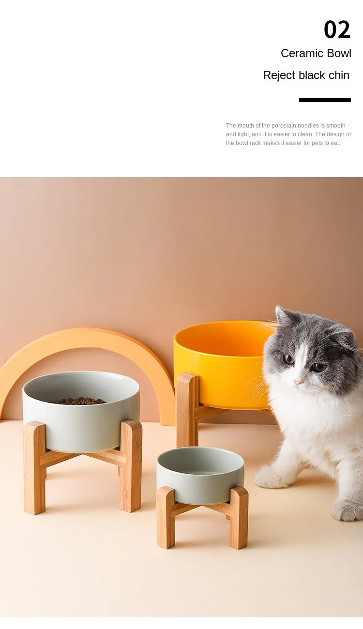 1800ml Big Dogs Bowl Double Ceramic Elevated Pet Food Water Feeders Small Medium Large Dog Feeding Supplies with Wooden Stand