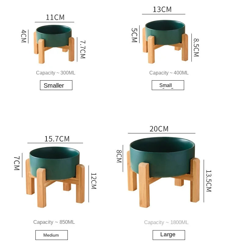 1800ml Big Dogs Bowl Double Ceramic Elevated Pet Food Water Feeders Small Medium Large Dog Feeding Supplies with Wooden Stand