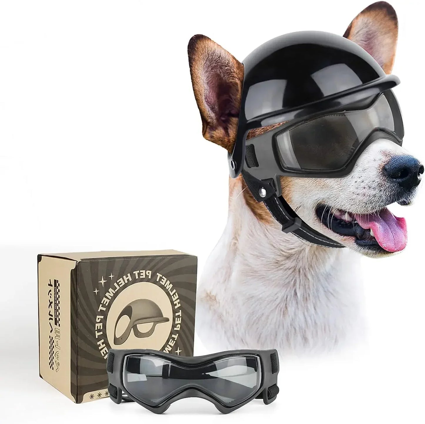 ATUBAN Dog Goggles for Small Dogs with Helmet,2pc Dog Sunglasses and Dog Helmet Set for Small Medium Dog Outdoor Driving Walking