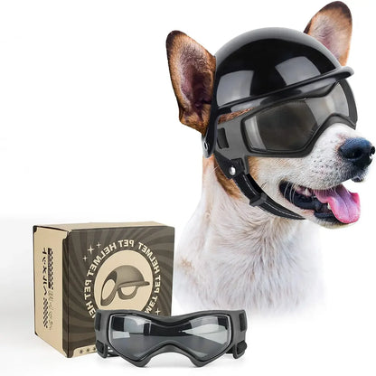 ATUBAN Dog Goggles for Small Dogs with Helmet,2pc Dog Sunglasses and Dog Helmet Set for Small Medium Dog Outdoor Driving Walking