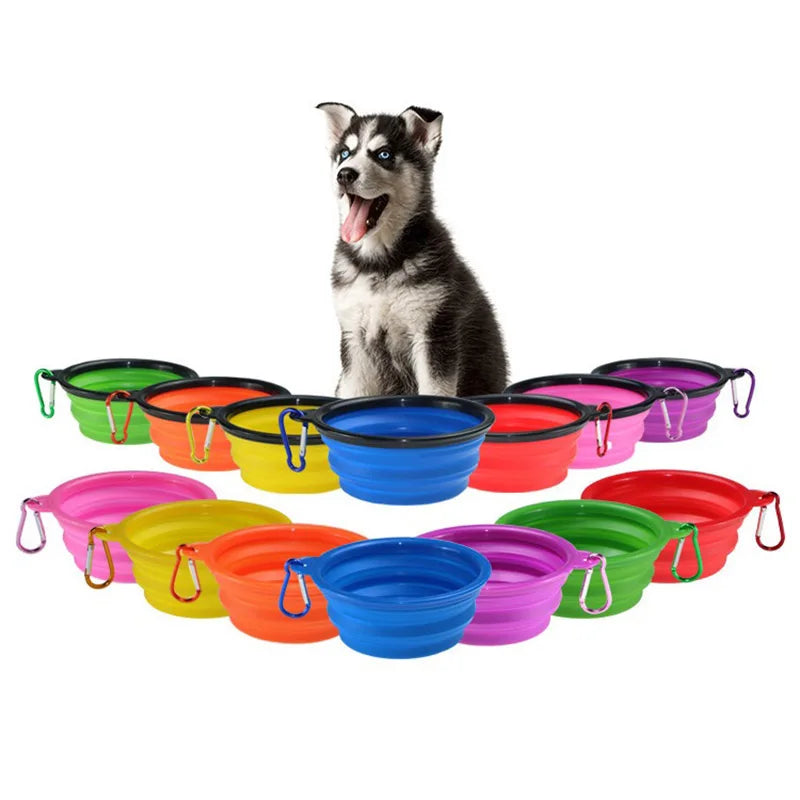 Collapsible Pet Silicone Dog Food Water Bowl Outdoor Camping Travel Portable Folding Pet Supplies Pet Bowl Dishes with Carabiner