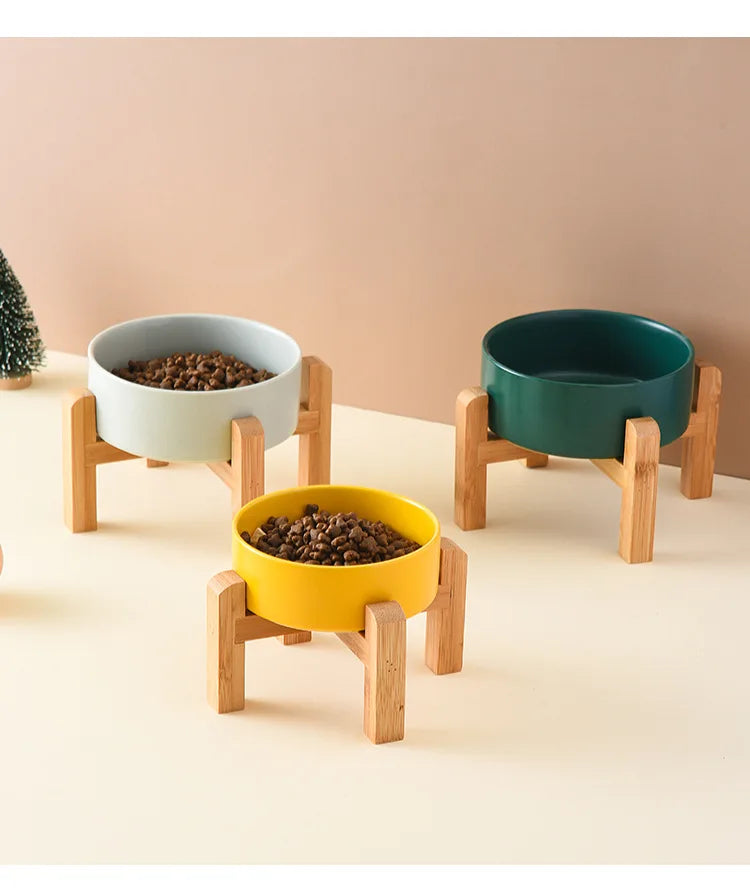 1800ml Big Dogs Bowl Double Ceramic Elevated Pet Food Water Feeders Small Medium Large Dog Feeding Supplies with Wooden Stand