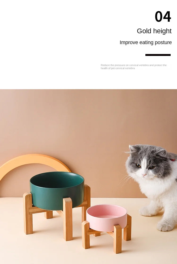 1800ml Big Dogs Bowl Double Ceramic Elevated Pet Food Water Feeders Small Medium Large Dog Feeding Supplies with Wooden Stand