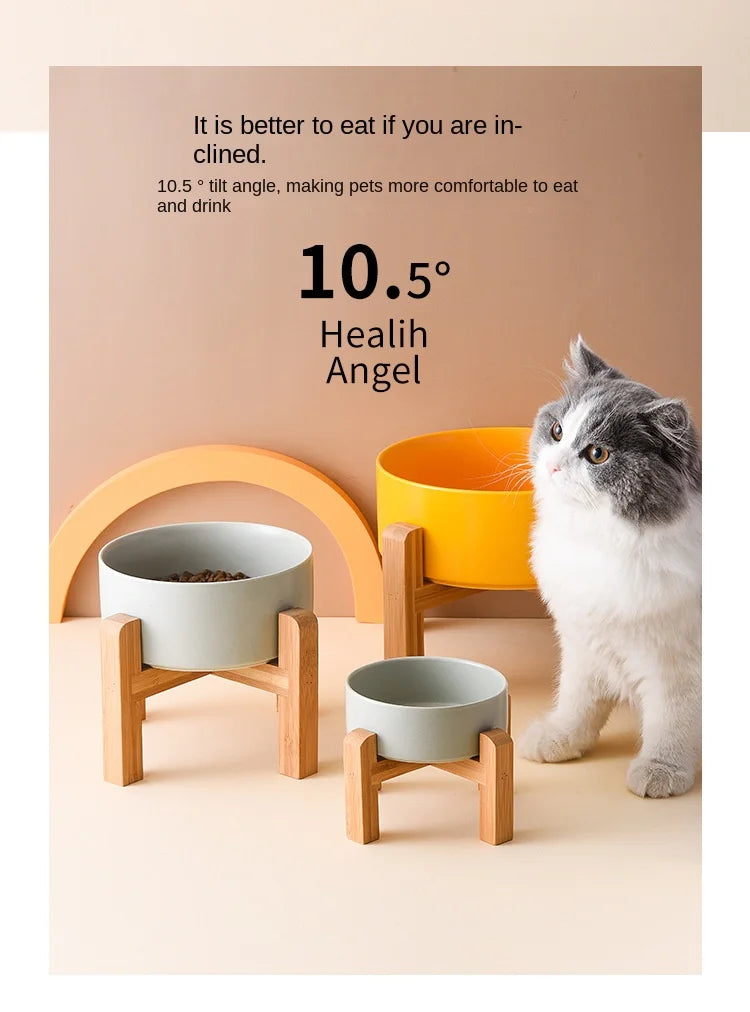 1800ml Big Dogs Bowl Double Ceramic Elevated Pet Food Water Feeders Small Medium Large Dog Feeding Supplies with Wooden Stand